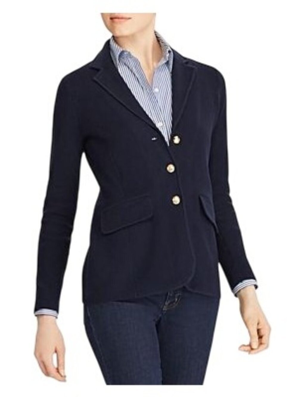 NWT Lauren Ralph Lauren Navy Cotton Knit Blazer Slim Fit XS MSRP $225